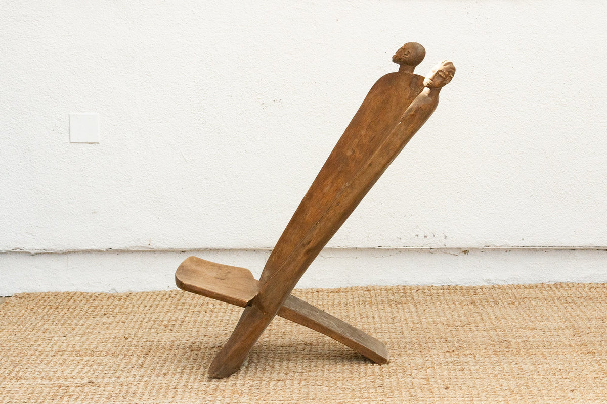 Ceremonial Carved Wood African Folding Chair