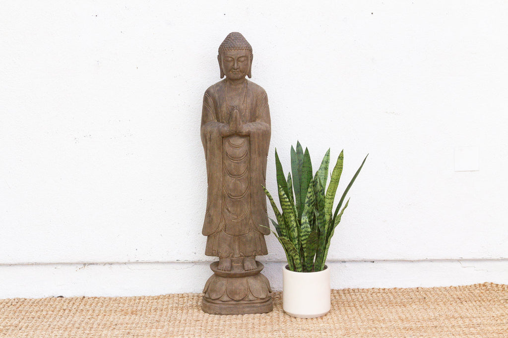 Elegant Hand-Carved Stone Buddha on Lotus Figure