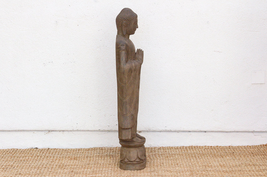 Elegant Hand-Carved Stone Buddha on Lotus Figure