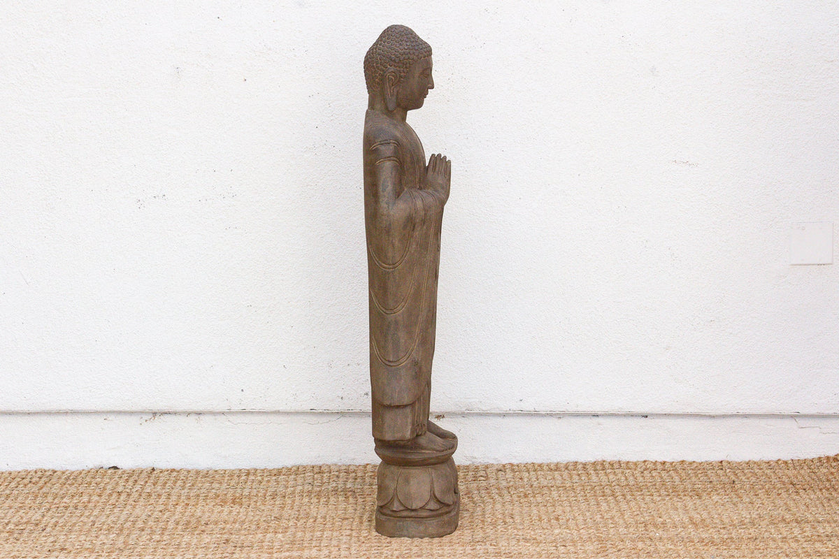 Elegant Hand-Carved Stone Buddha on Lotus Figure