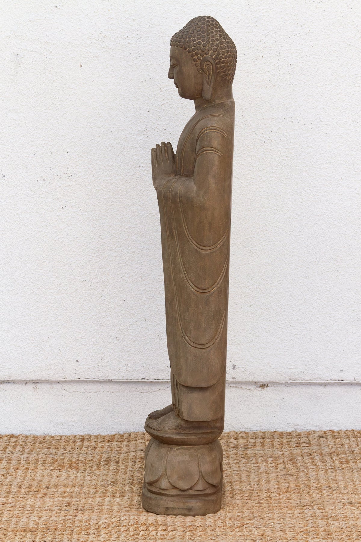 Elegant Hand-Carved Stone Buddha on Lotus Figure