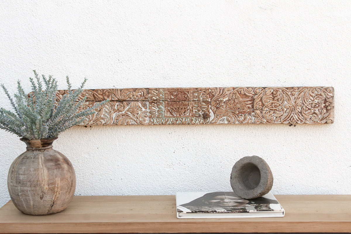 Whitewashed Floral Scrolled Indian Carving (Trade)
