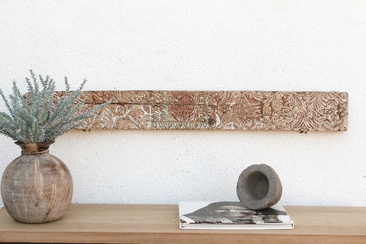 Whitewashed Floral Scrolled Indian Carving (Trade)