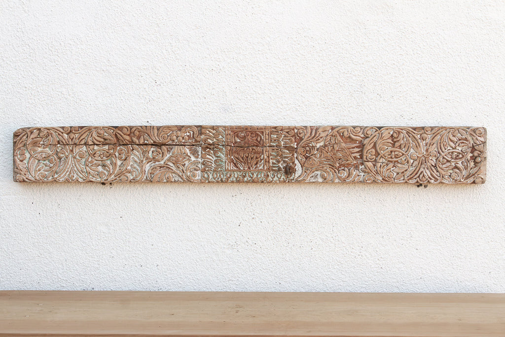Whitewashed Floral Scrolled Indian Carving (Trade)