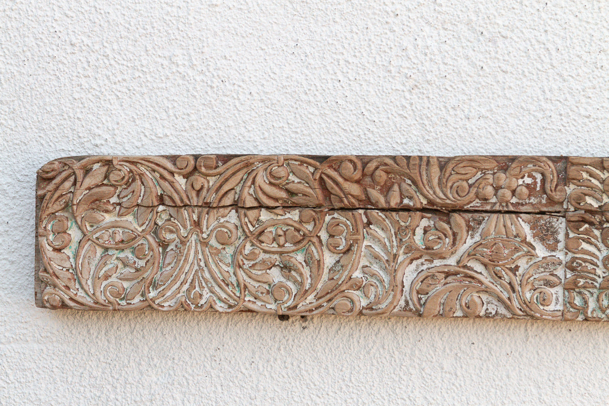 Whitewashed Floral Scrolled Indian Carving