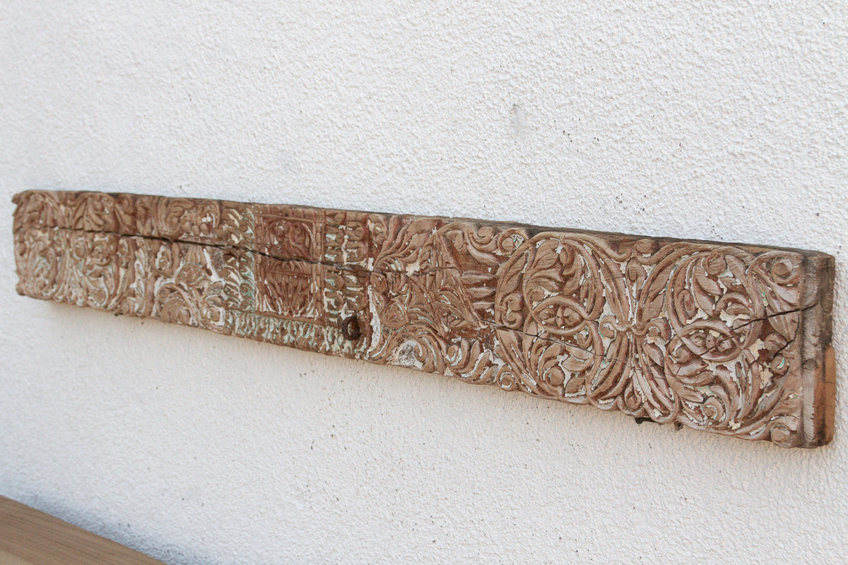 Whitewashed Floral Scrolled Indian Carving (Trade)
