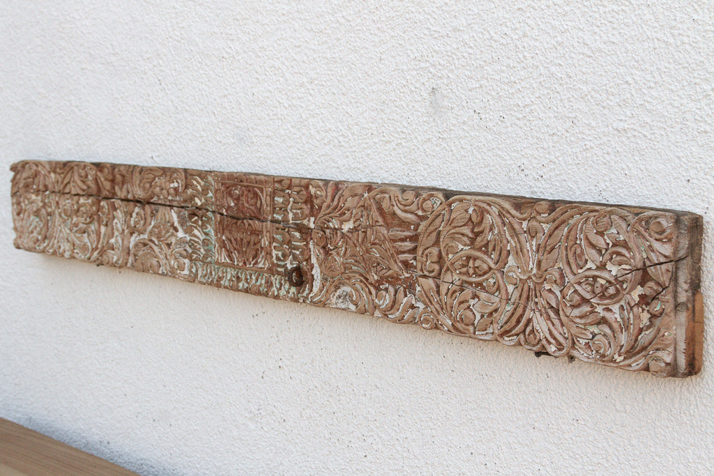 Whitewashed Floral Scrolled Indian Carving