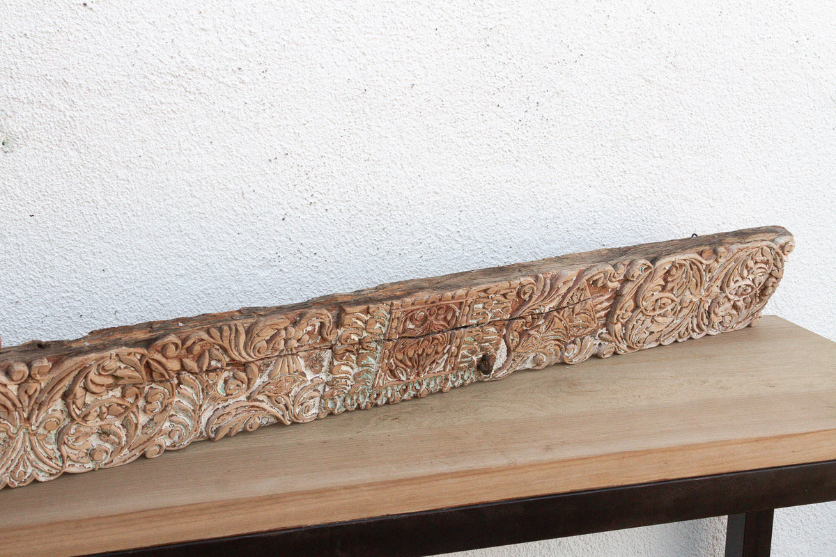 Whitewashed Floral Scrolled Indian Carving (Trade)
