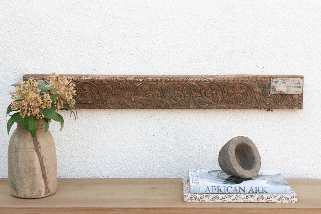 Antique Wabi Sabi Carved Lintel w/Metal Plate (Trade)