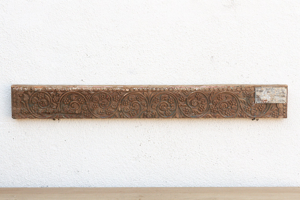 Antique Wabi Sabi Carved Lintel w/Metal Plate (Trade)