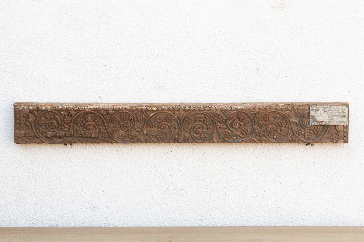 Antique Wabi Sabi Carved Lintel w/Metal Plate (Trade)
