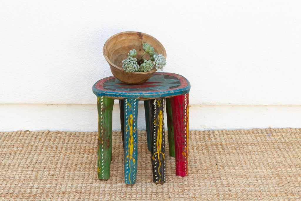 Tribal Motif Painted African Nupe Stool