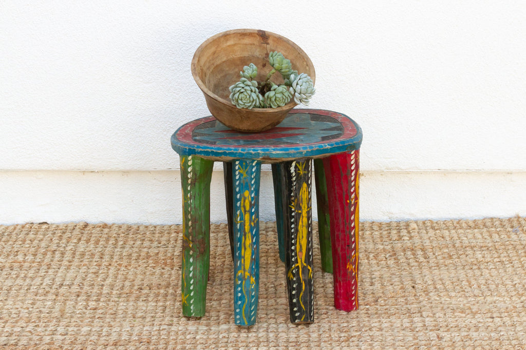 Tribal Motif Painted African Nupe Stool