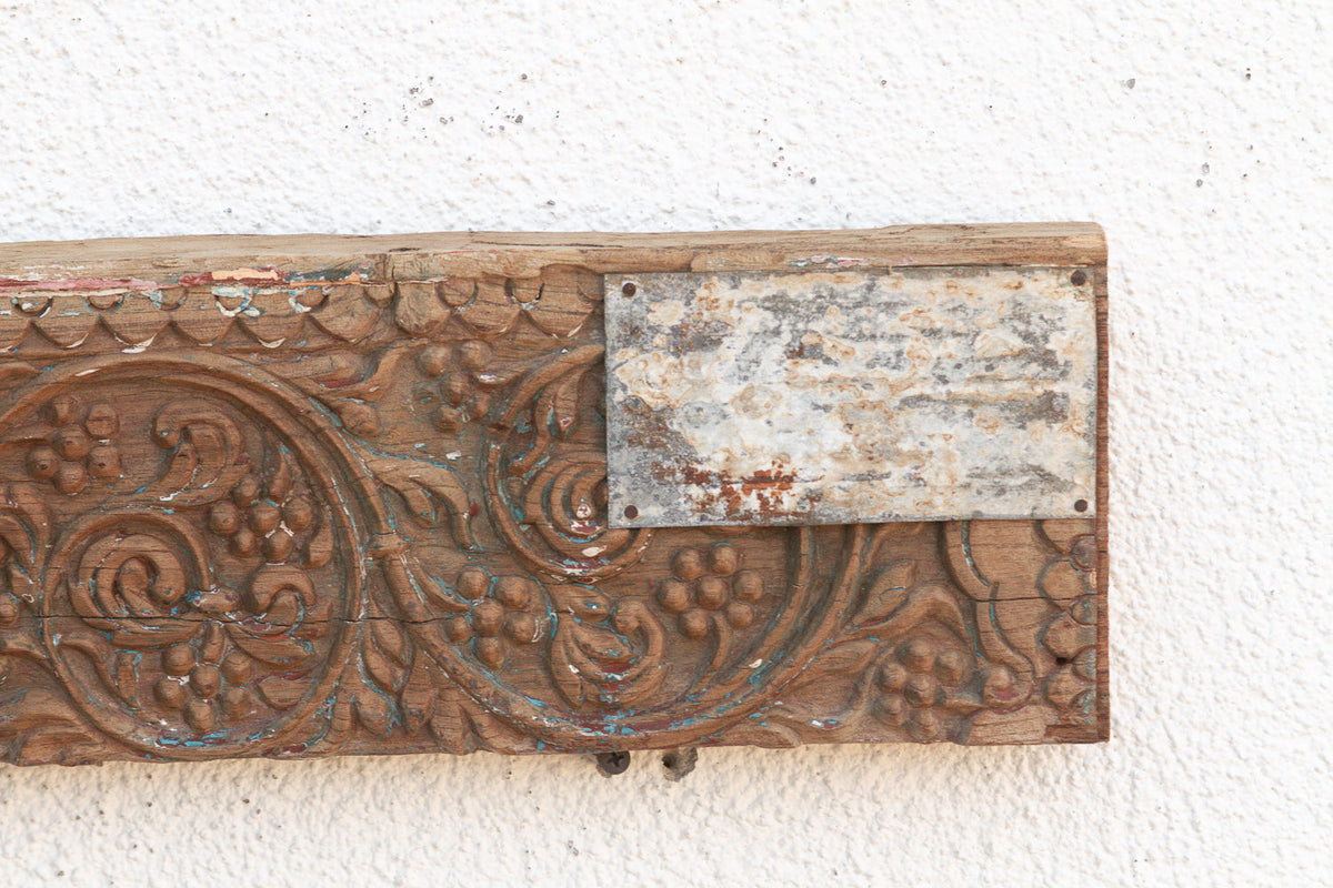 Antique Wabi Sabi Carved Lintel w/Metal Plate (Trade)
