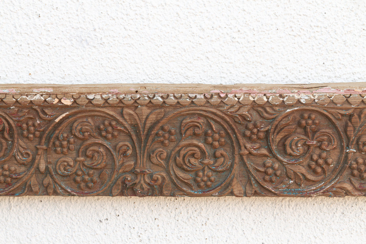 Antique Wabi Sabi Carved Lintel w/Metal Plate