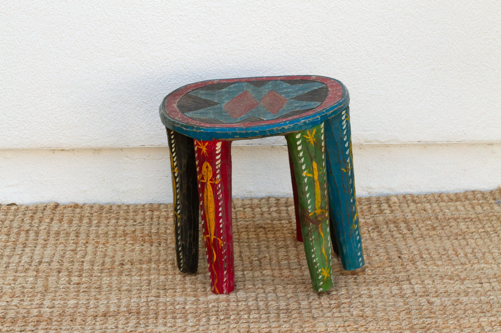 Tribal Motif Painted African Nupe Stool