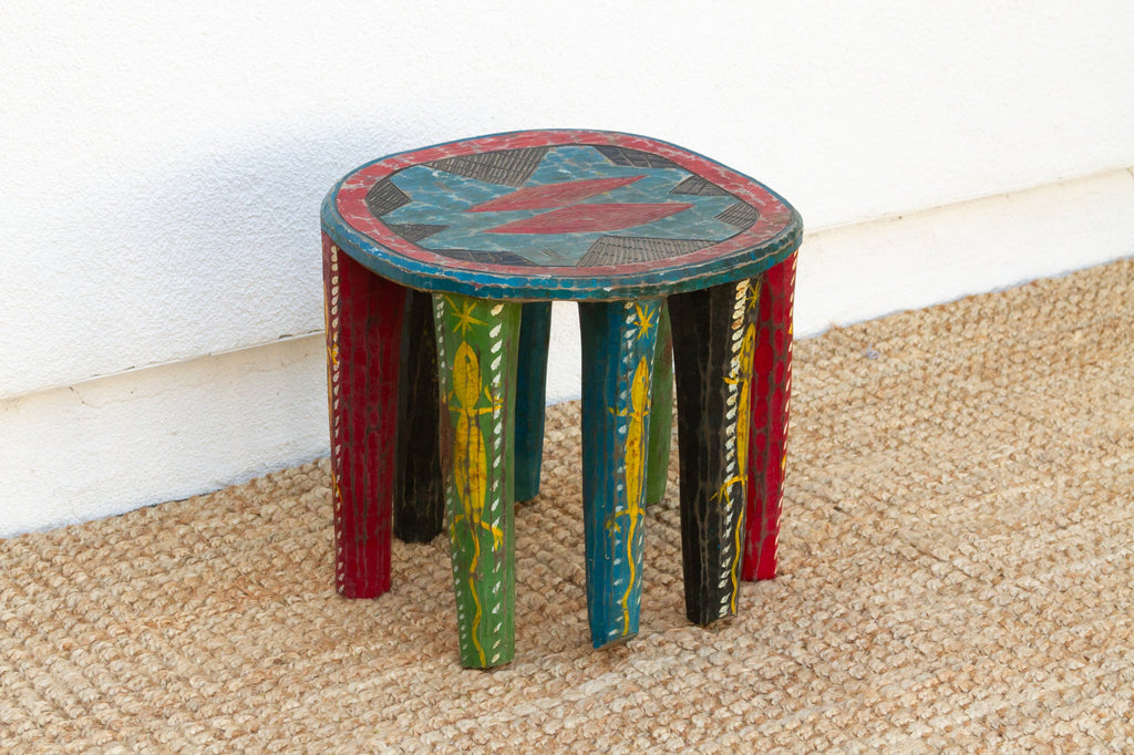 Tribal Motif Painted African Nupe Stool