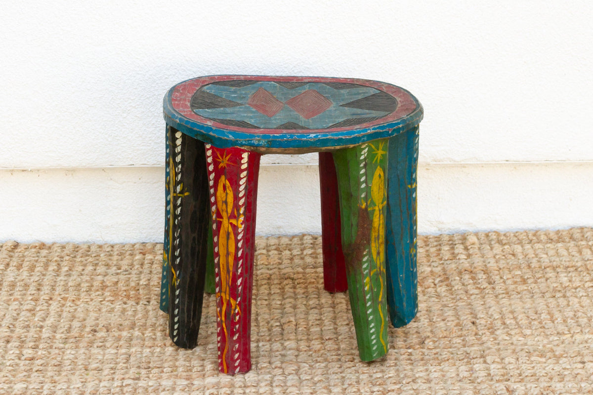 Tribal Motif Painted African Nupe Stool