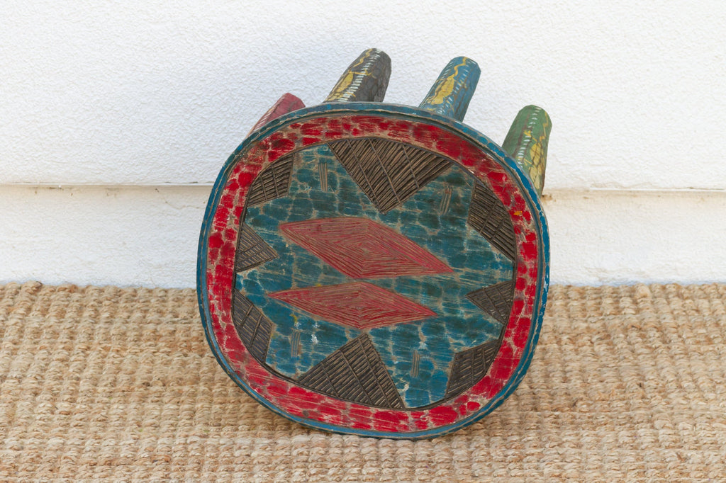 Tribal Motif Painted African Nupe Stool