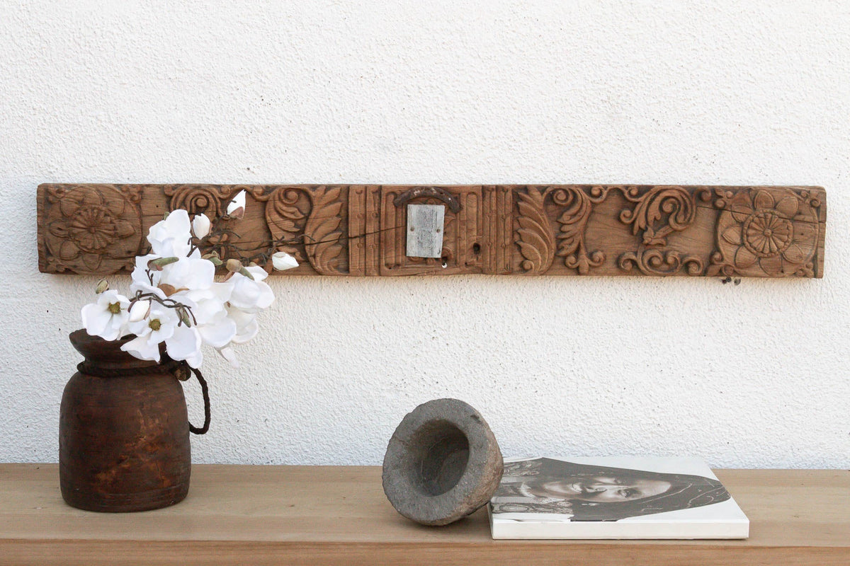 Lotus Medallion 19th Century Indian Teak Lintel