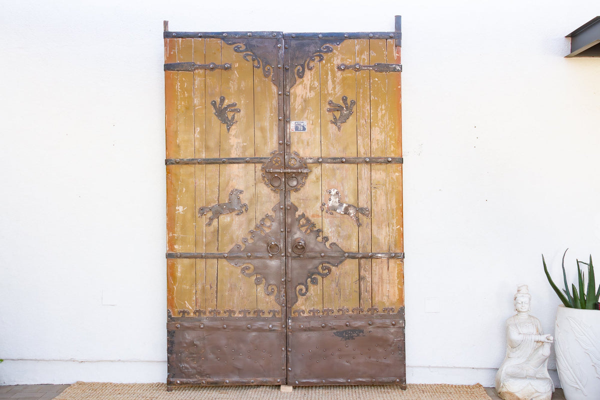 Impressive 19th Century Mongolian Painted Pair of Doors