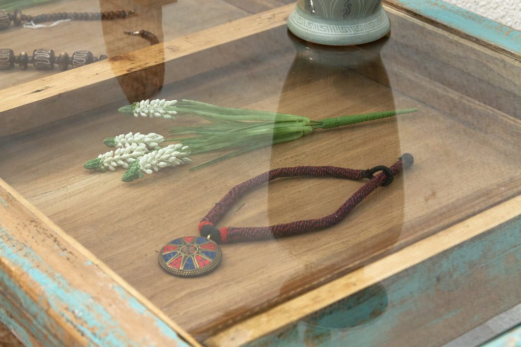 Glass Top Painted Asian Console Writing Table