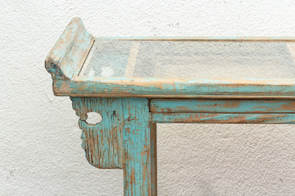 Glass Top Painted Asian Console Writing Table