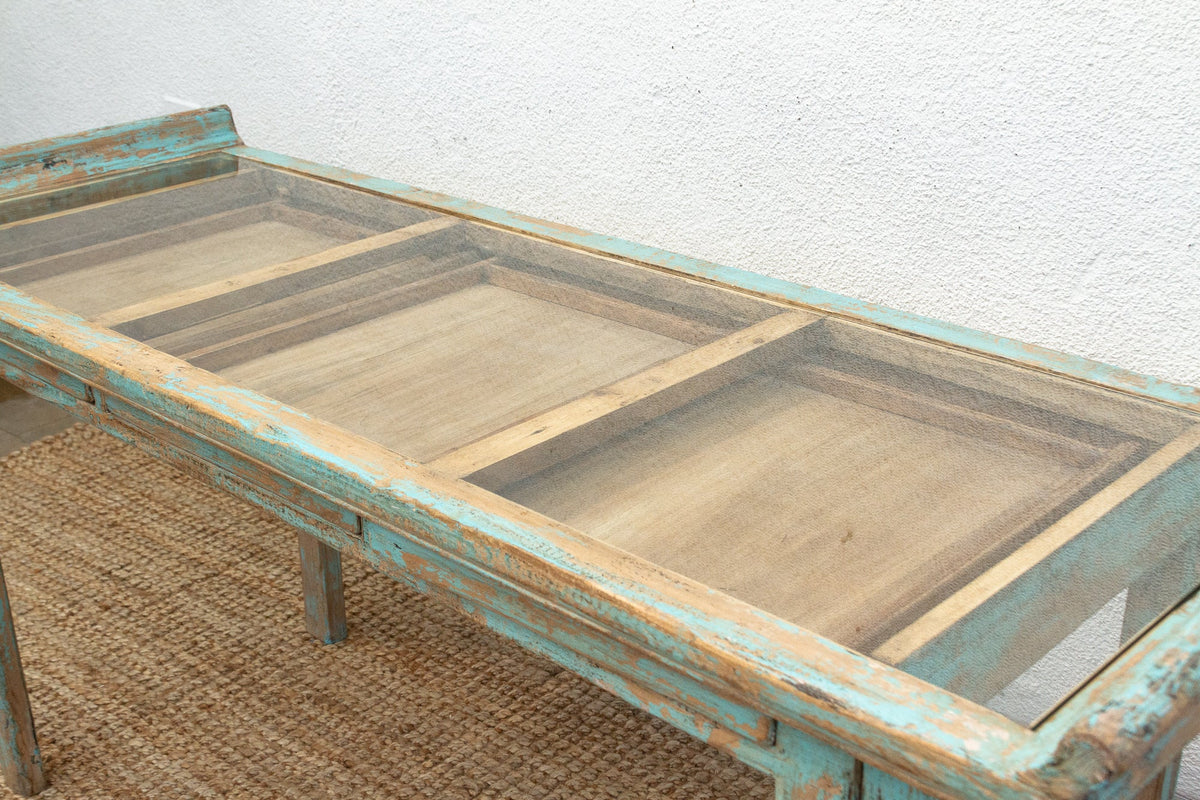 Glass Top Painted Asian Console Writing Table