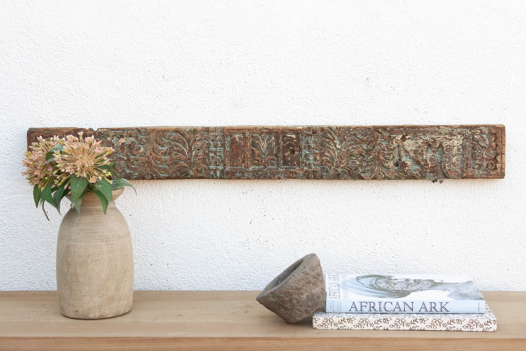 Weathered Teal 19th Century Carved Lintel (Trade)
