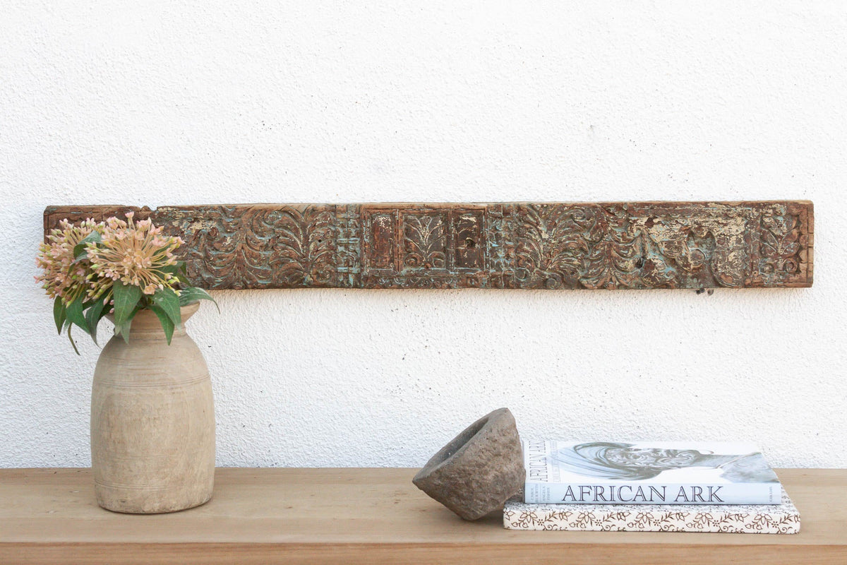 Weathered Teal 19th Century Carved Lintel (Trade)