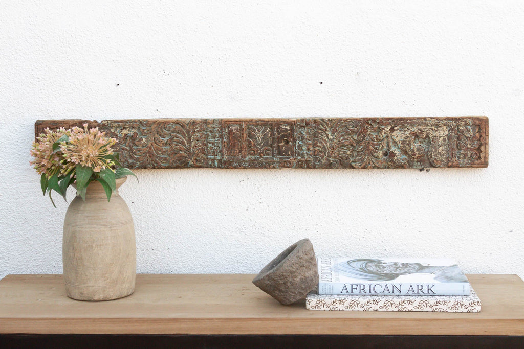Weathered Teal 19th Century Carved Lintel (Trade)