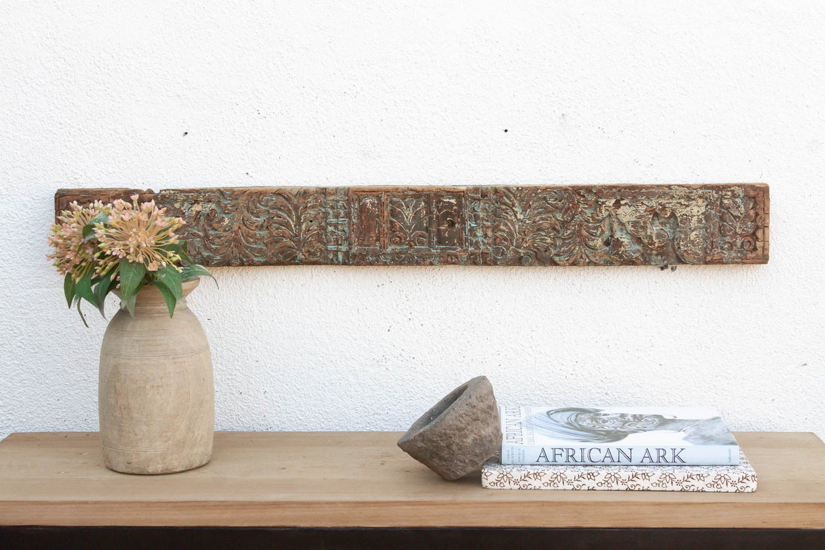Weathered Teal 19th Century Carved Lintel (Trade)