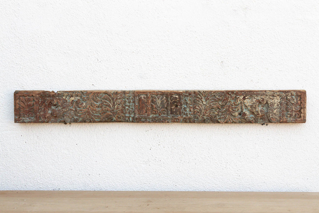 Weathered Teal 19th Century Carved Lintel (Trade)