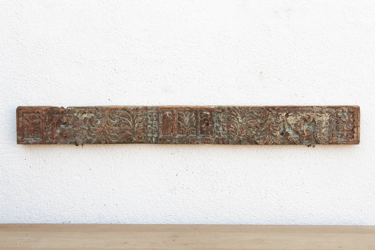 Weathered Teal 19th Century Carved Lintel (Trade)