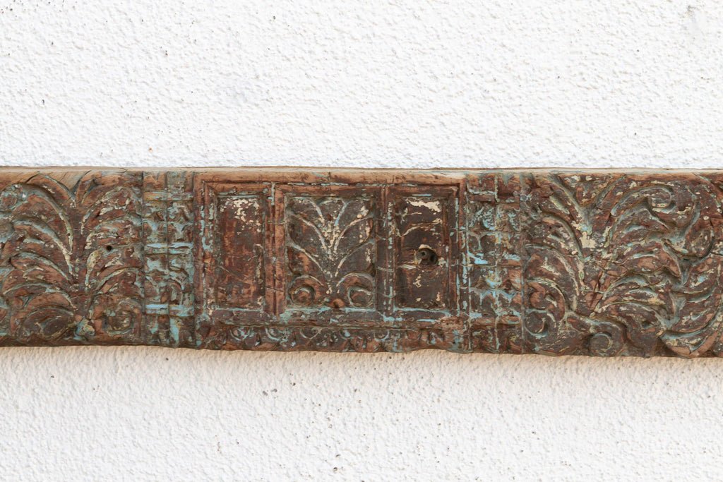 Weathered Teal 19th Century Carved Lintel (Trade)