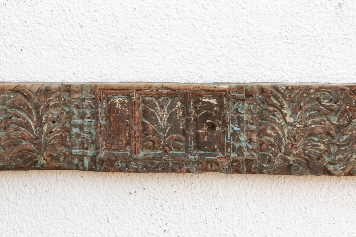 Weathered Teal 19th Century Carved Lintel (Trade)
