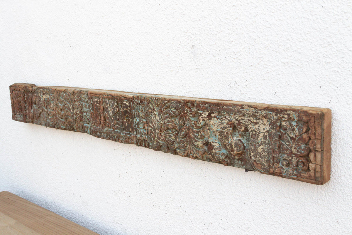 Weathered Teal 19th Century Carved Lintel (Trade)
