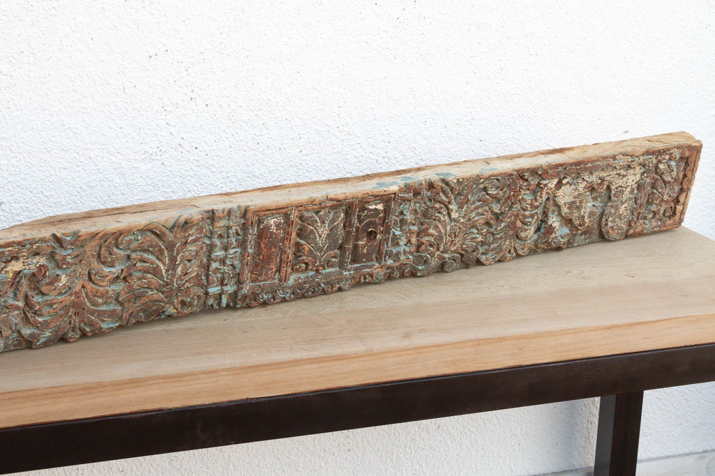 Weathered Teal 19th Century Carved Lintel (Trade)