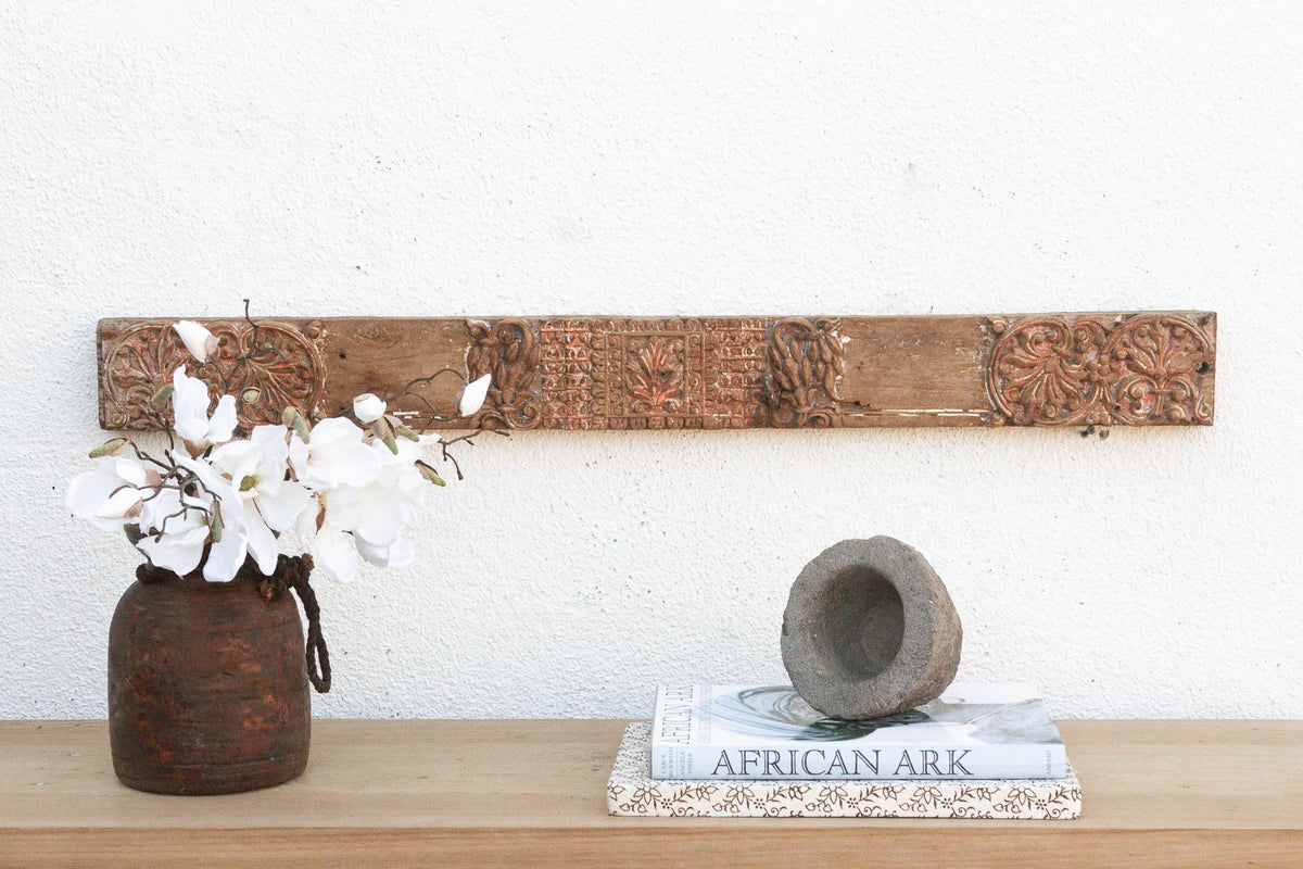 Aged Terracotta Color Carved Indian Panel (Trade)
