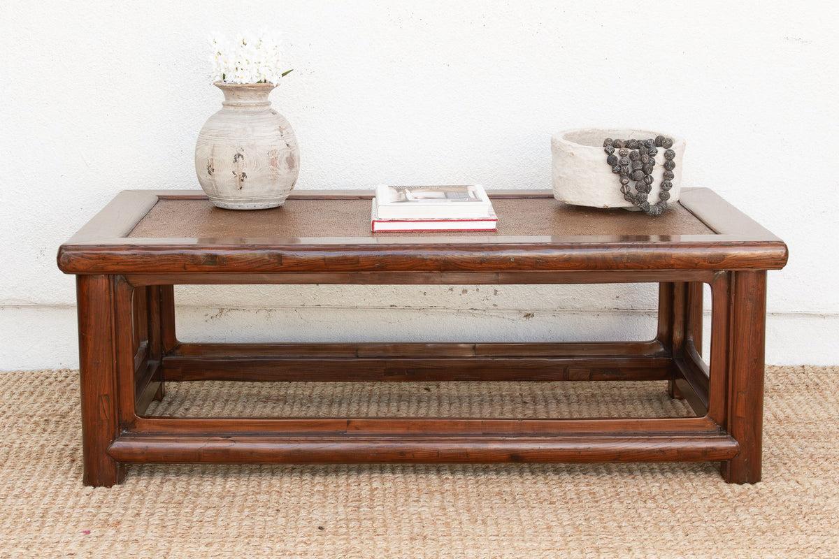 Mid 20th Century Ming Style Wood & Rattan Coffee Table