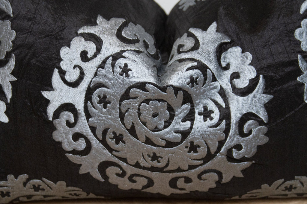 Charcoal Silk Suzani Pillow Cover