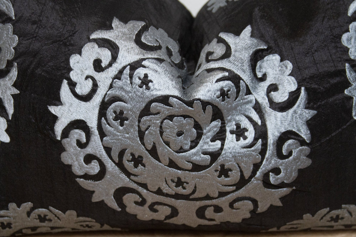 Charcoal Silk Suzani Pillow Cover