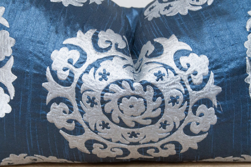 Royal Blue Silk Suzani Pillow Cover