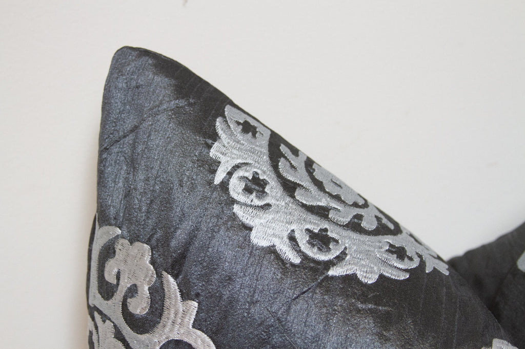 Polynesian Gray Silk Suzani Pillow Cover