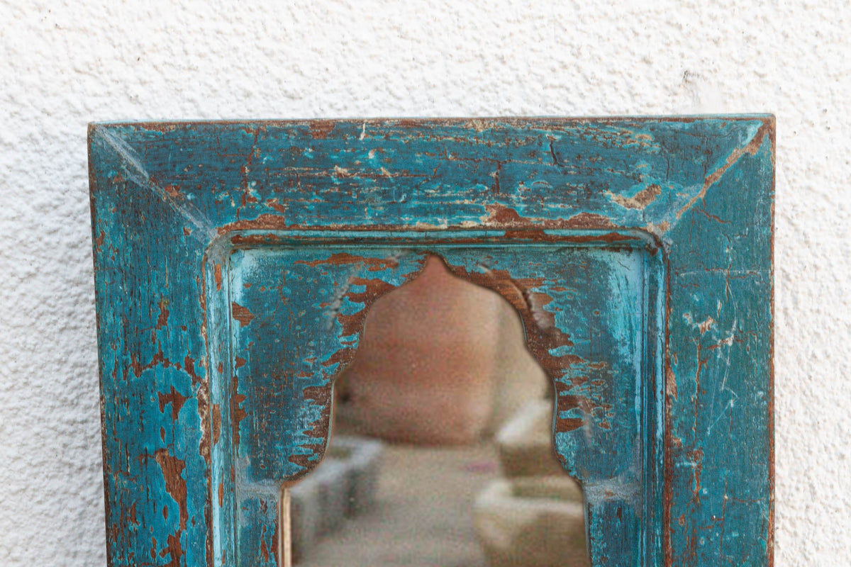 Vibrant Turquoise Indian Arched Mirror
