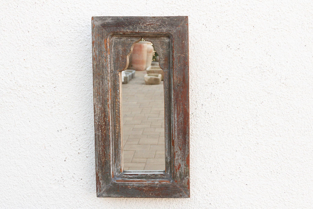 Weathered Stone Charcoal Indian Arched Mirror (Trade)