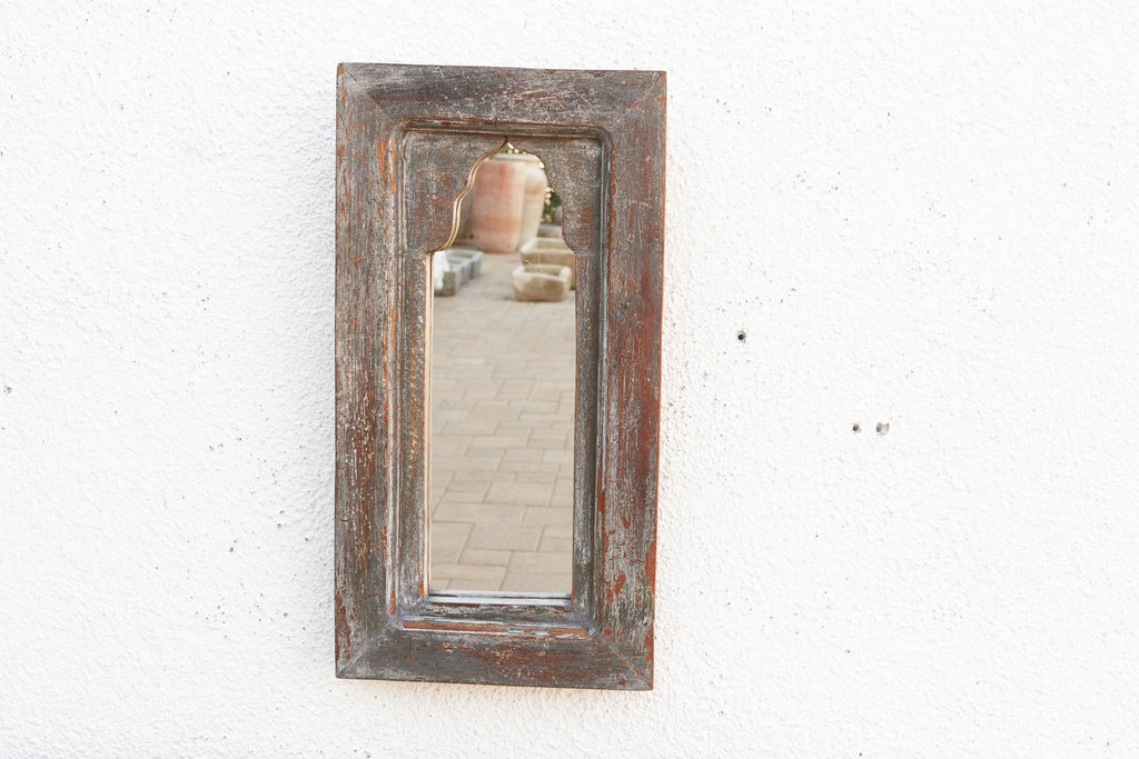 Weathered Stone Charcoal Indian Arched Mirror (Trade)