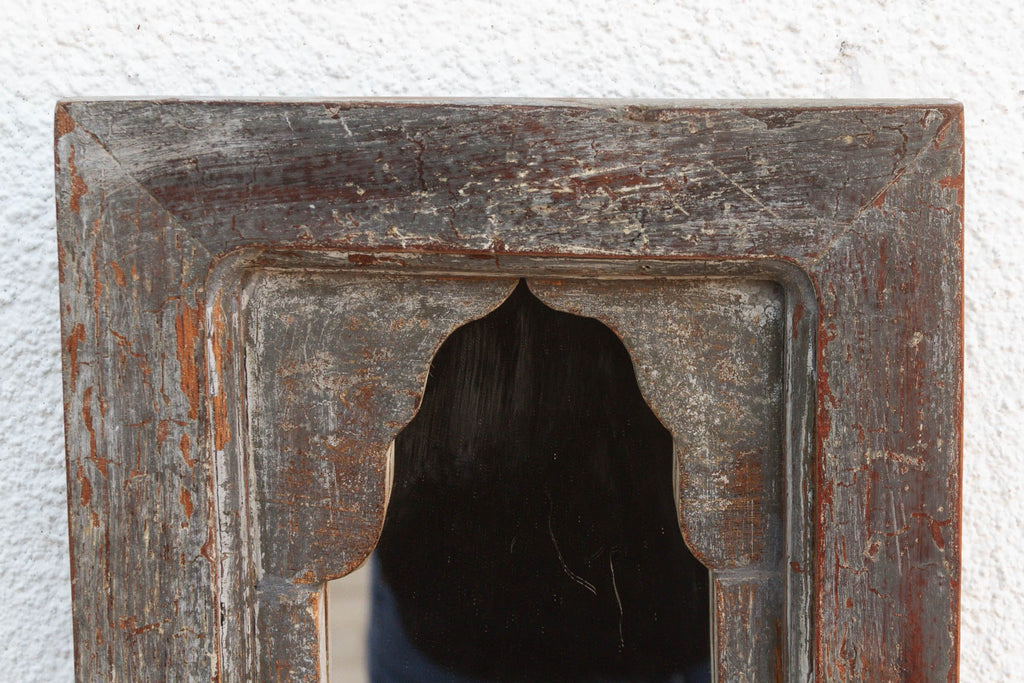 Weathered Stone Charcoal Indian Arched Mirror (Trade)