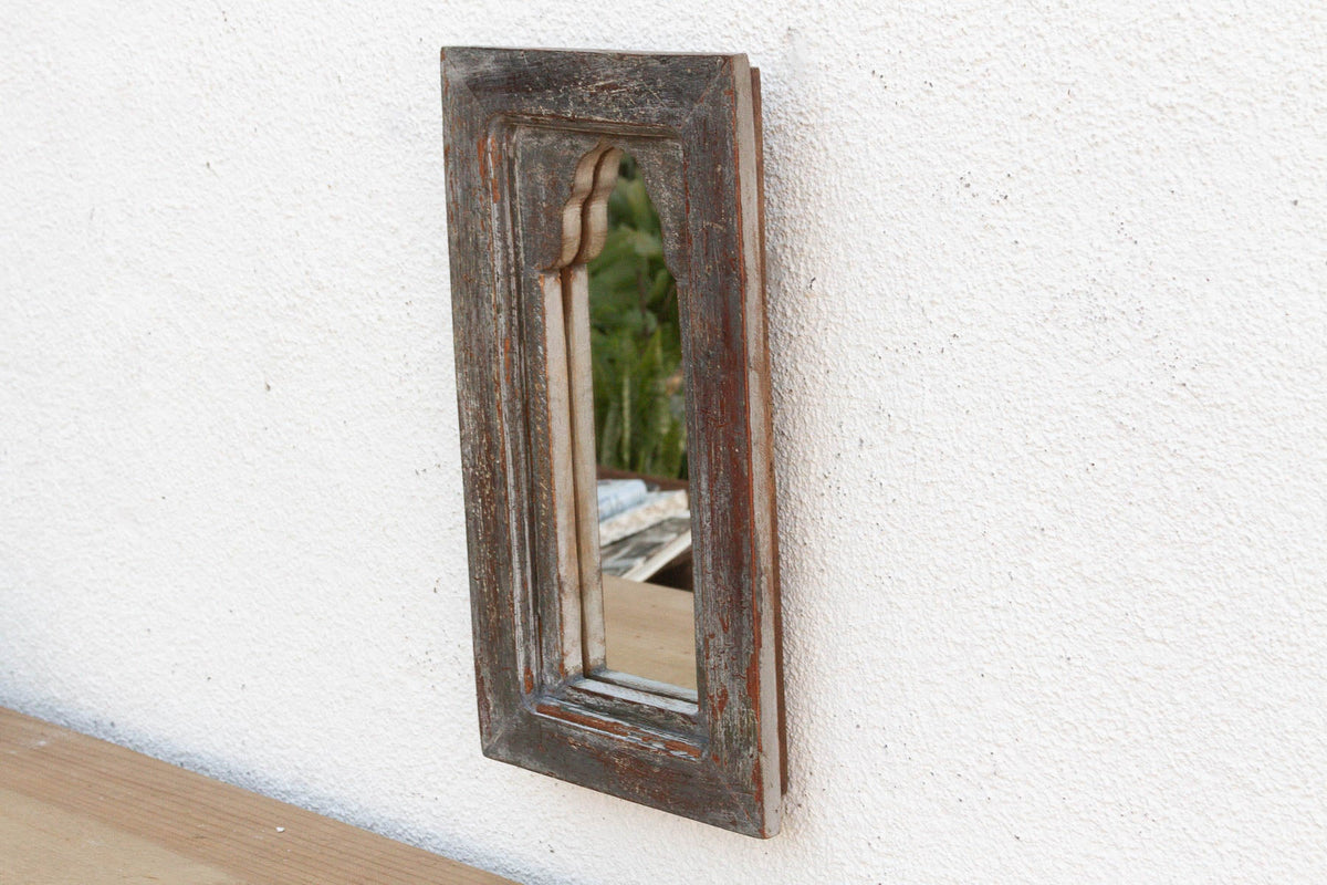 Weathered Stone Charcoal Indian Arched Mirror (Trade)