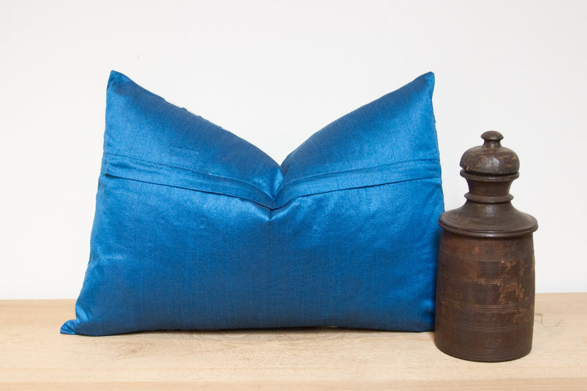 Bondi Blue Silk Suzani Pillow Cover